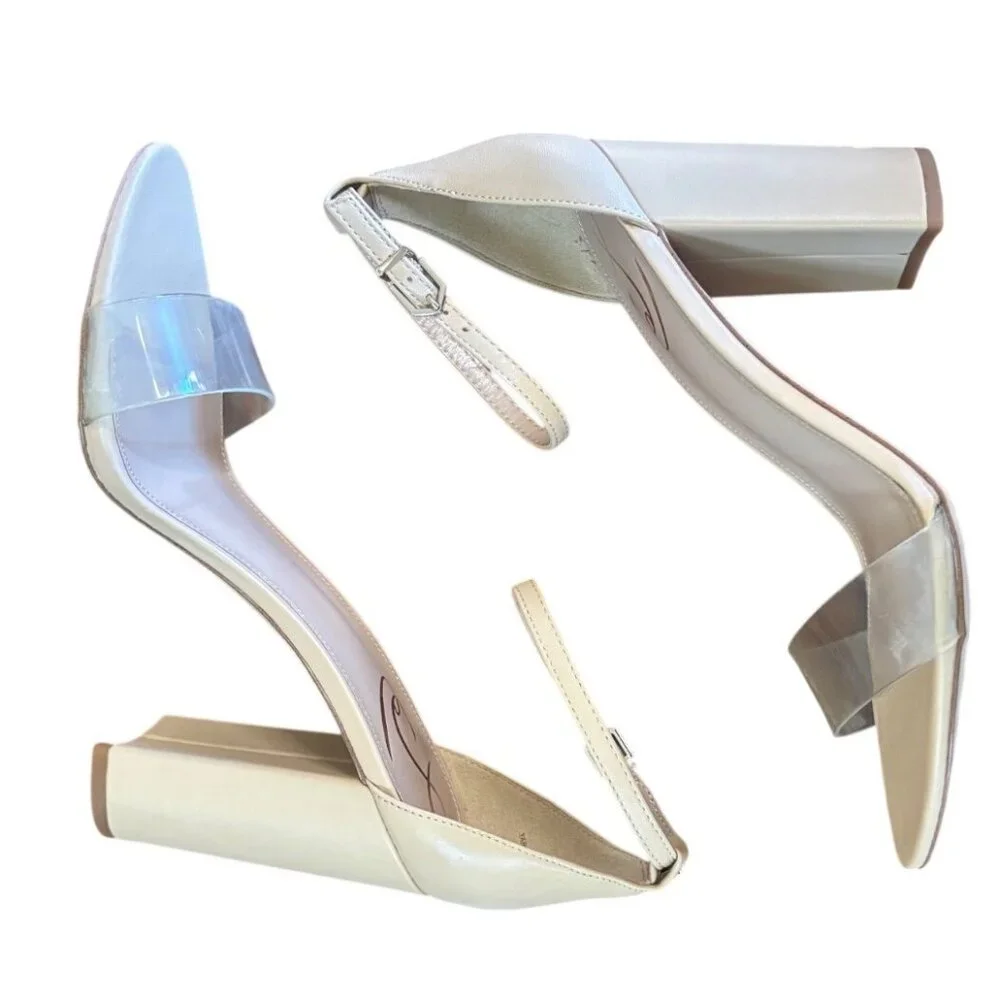 Sam Edelman Yaro Nude Clear Open-Toe Block Heel Sandals Size 10 New